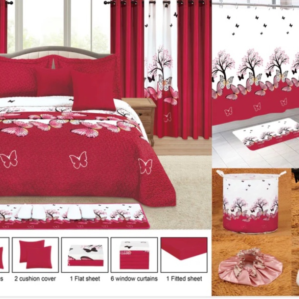 25 Pcs Bedspread With Matching Curtains & Bath Decor